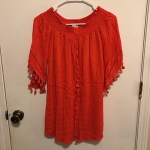 Coral off the shoulder mini dress